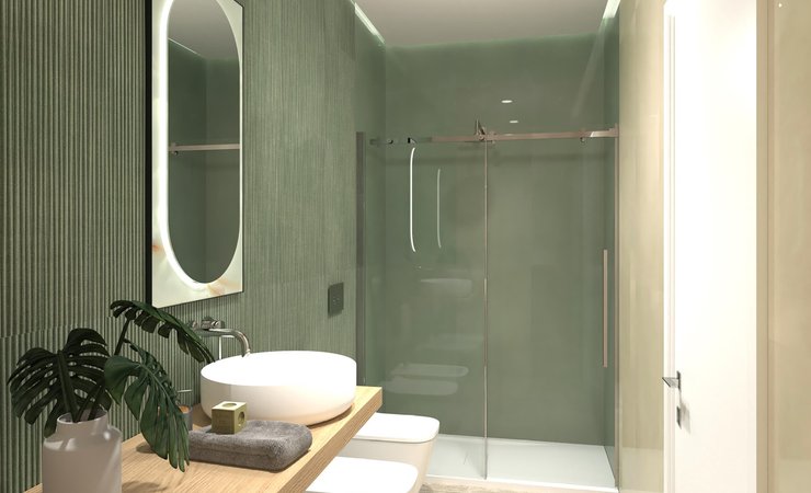 Bathroom design image in Rectangular shape, created with floor tiles MATERIA CLASSICA and wall tiles MATERIA BRILLANTE