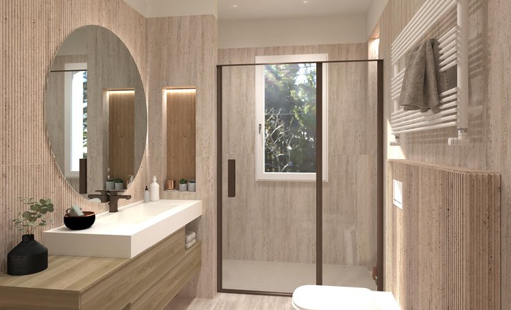 Bathroom design image in Rectangular shape, created with floor tiles MATERIA CLASSICA and wall tiles MATERIA CLASSICA, PLEIN AIR
