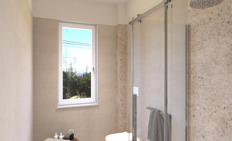 Bathroom design image in Rectangular shape, created with floor tiles MATERIA PURA and wall tiles MATERIA CLASSICA, MATERIA PURA