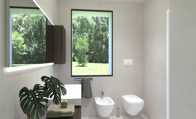 Bathroom design image in Rectangular shape, created with floor tiles YLICO and wall tiles TRUE COLOR, MATERIA PURA