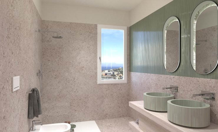 Bathroom design image in Rectangular shape, created with floor tiles MATERIA CLASSICA and wall tiles MATERIA BRILLANTE, MATERIA CLASSICA