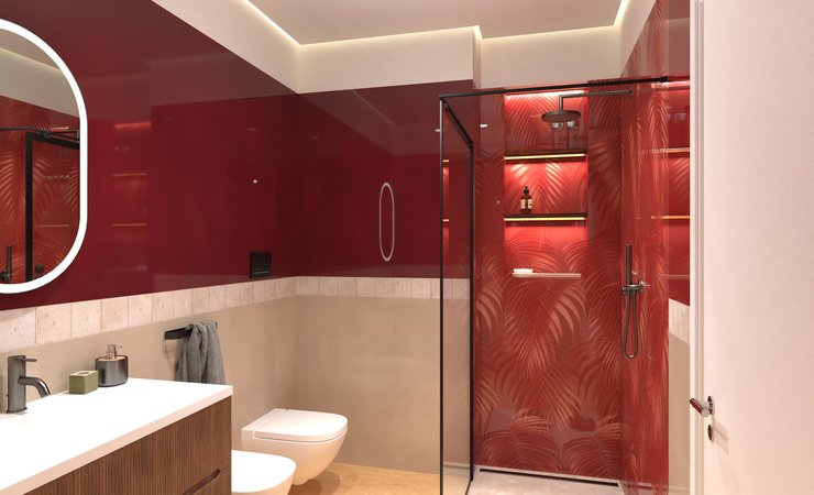 Bathroom design image in Squared shape, created with floor tiles MAKU, PLEIN AIR and wall tiles MATERIA BRILLANTE