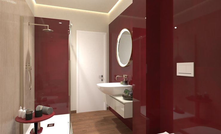 Bathroom design image in Rectangular shape, created with floor tiles ROOTS and wall tiles MATERIA BRILLANTE