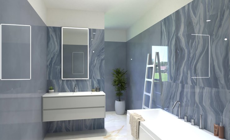 Bathroom design image in Rectangular shape, created with floor tiles GEMME and wall tiles MATERIA BRILLANTE