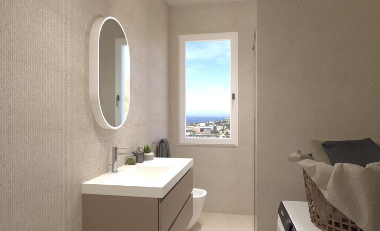 Bathroom design image in Rectangular shape, created with floor tiles MATERIA PURA and wall tiles MATERIA PURA