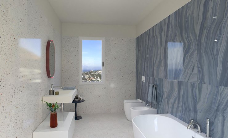 Bathroom design image in Rectangular shape, created with floor tiles MILANO MOOD and wall tiles MATERIA BRILLANTE