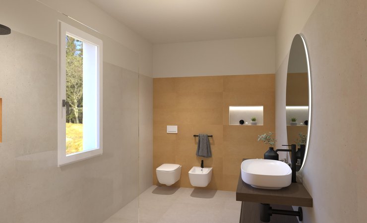Bathroom design image in Rectangular shape, created with floor tiles MATERIA PURA and wall tiles MATERIA PURA