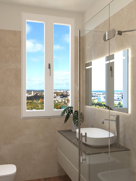 Bathroom design image in Rectangular shape, created with floor tiles ROOTS and wall tiles NOBU, ROOTS