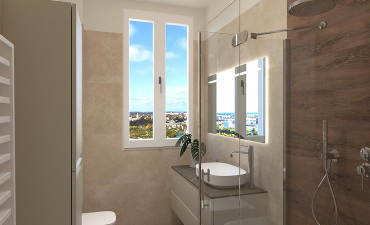 Bathroom design image in Rectangular shape, created with floor tiles ROOTS and wall tiles NOBU, ROOTS