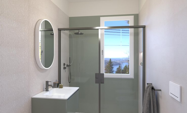 Bathroom design image in Rectangular shape, created with floor tiles MATERIA PURA and wall tiles MATERIA PURA
