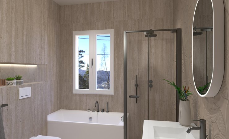 Bathroom design image in Rectangular shape, created with floor tiles MATERIA CLASSICA and wall tiles MATERIA BRILLANTE, MATERIA CLASSICA