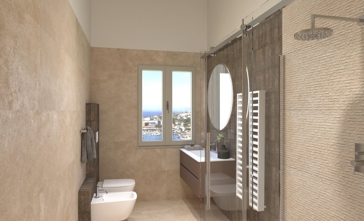 Bathroom design image in Rectangular shape, created with floor tiles NOBU and wall tiles NOBU