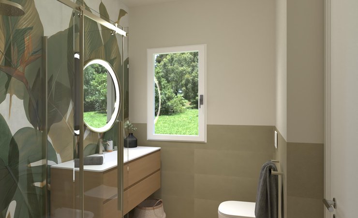 Bathroom design image in Squared shape, created with floor tiles SUMMER and wall tiles YLICO, SUMMER