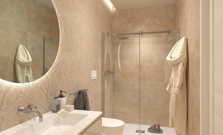 Bathroom design image in Rectangular shape, created with floor tiles VENTO DEL SUD and wall tiles NOBU