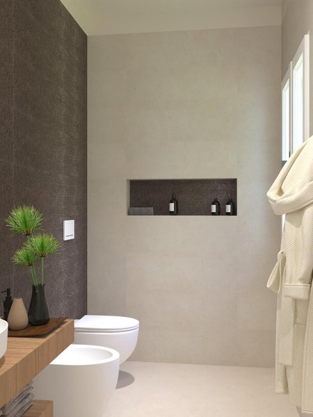 Bathroom design image in Rectangular shape, created with floor tiles MATERIA PURA and wall tiles MATERIA PURA