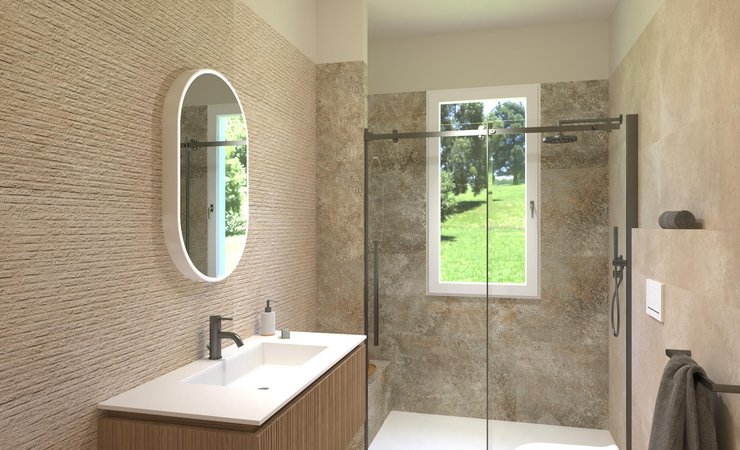 Bathroom design image in Rectangular shape, created with floor tiles NOBU and wall tiles NOBU