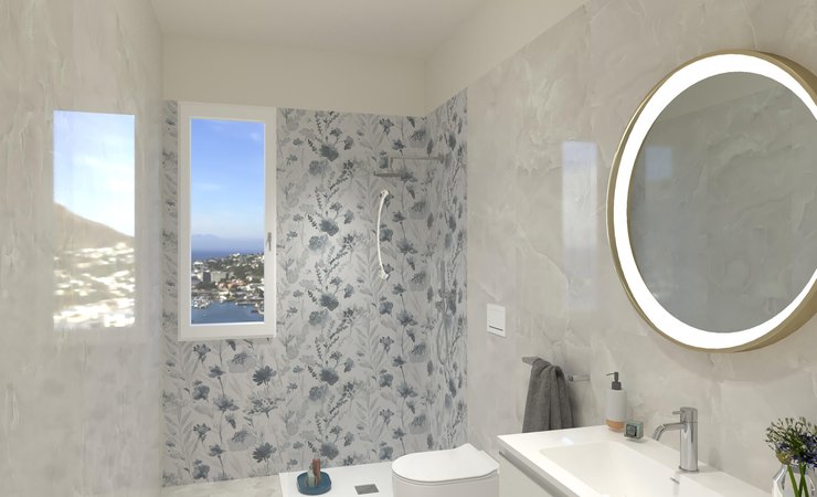 Bathroom design image in Rectangular shape, created with floor tiles ROMA GOLD and wall tiles MILANO MOOD, ROMA GOLD