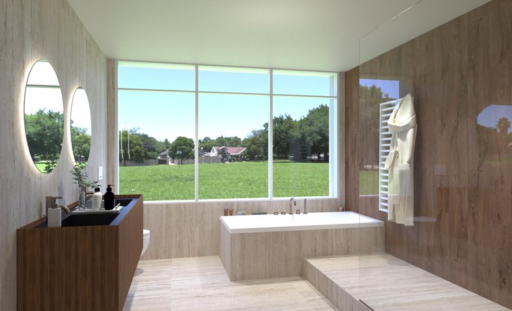 Bathroom design image in Squared shape, created with floor tiles MATERIA CLASSICA and wall tiles MATERIA CLASSICA, ROOTS