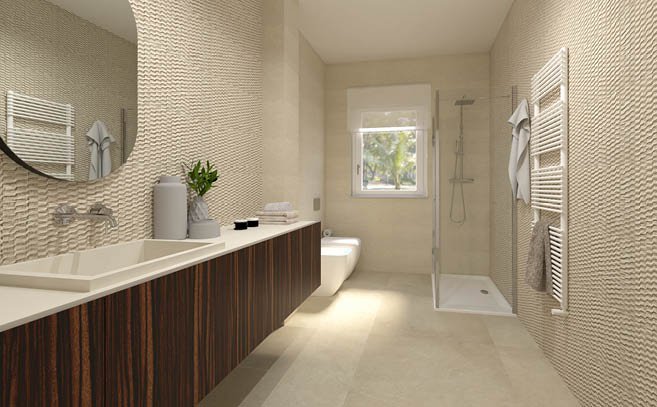 Badprojektbild in der Form Rechteckig, gestaltet mit Wandfliesen LUMINA STONE