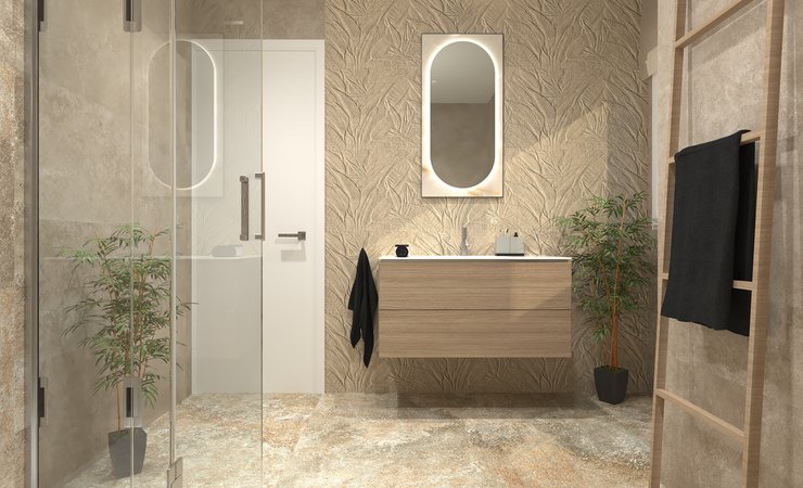Bathroom design image in Squared shape, created with floor tiles NOBU and wall tiles NOBU