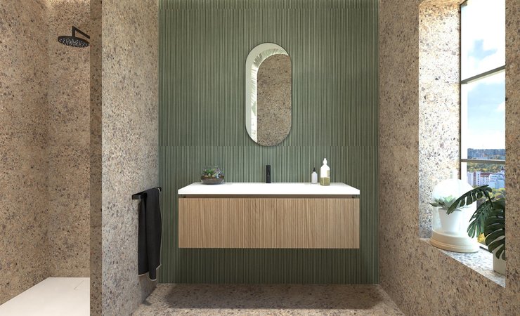 Bathroom design image in Rectangular shape, created with floor tiles MATERIA ECLETTICA and wall tiles MATERIA BRILLANTE, MATERIA ECLETTICA