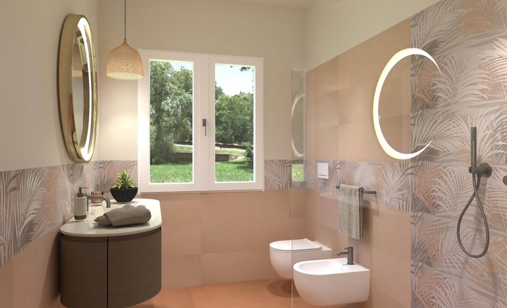 Bathroom design image in Rectangular shape, created with wall tiles DECO&MORE, SUMMER