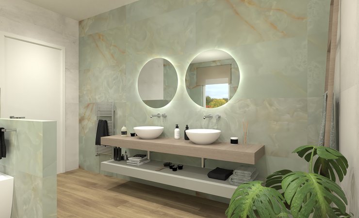 Bathroom design image in Rectangular shape, created with floor tiles FAPNEST and wall tiles YLICO, GEMME