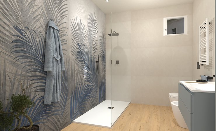 Bathroom design image in Rectangular shape, created with floor tiles ROOTS and wall tiles BLOOM