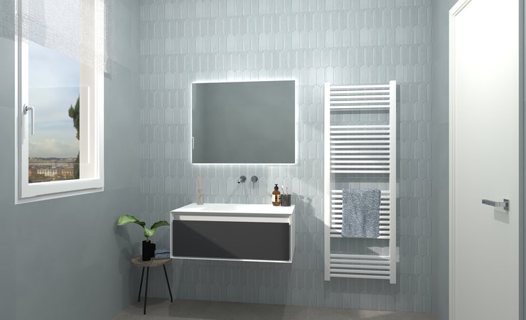 Bathroom design image in Rectangular shape, created with floor tiles MILANO MOOD and wall tiles MILANO MOOD
