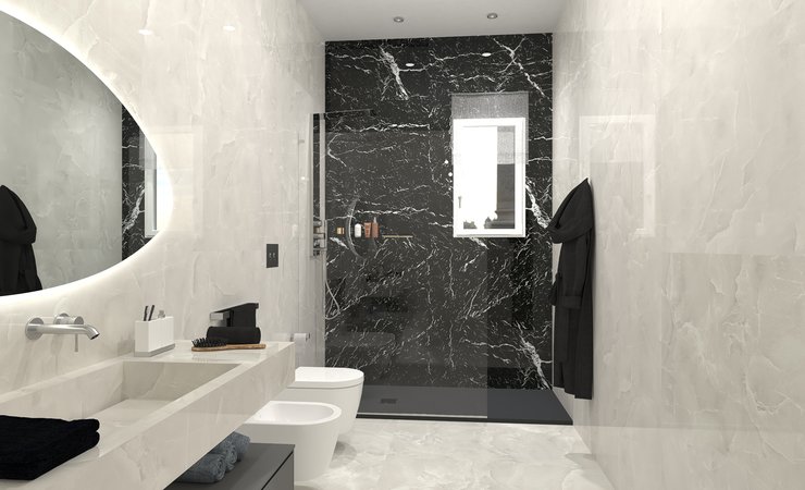 Bathroom design image in Rectangular shape, created with floor tiles ROMA GOLD and wall tiles ROMA GOLD