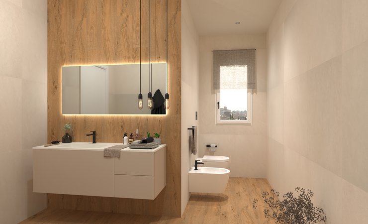 Bathroom design image in Rectangular shape, created with floor tiles ROOTS and wall tiles MILANO&FLOOR, ROOTS