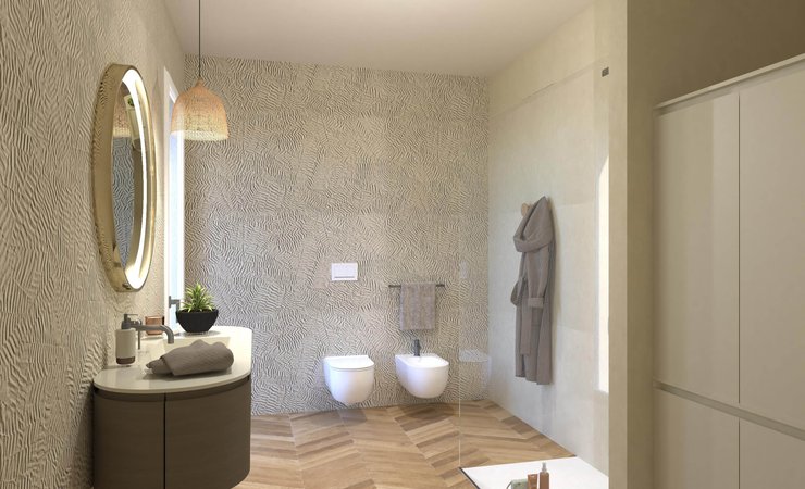 Bathroom design image in Rectangular shape, created with floor tiles FAPNEST and wall tiles BLOOM