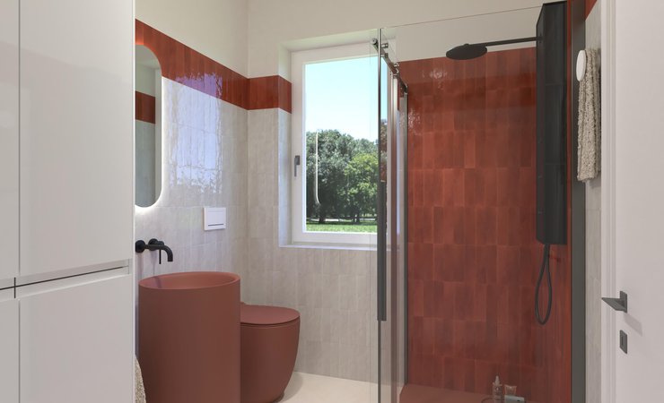 Bathroom design image in Squared shape, created with floor tiles SHEER and wall tiles GLIM