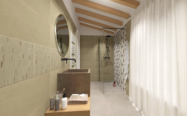 Bathroom design image in Rectangular shape, created with floor tiles SUMMER and wall tiles SUMMER