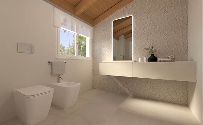 Bathroom design image in Squared shape, created with wall tiles LUMINA SAND ART