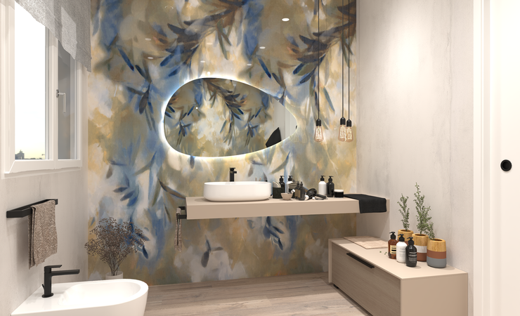 Bathroom design image in Rectangular shape, created with floor tiles ROOTS and wall tiles YLICO