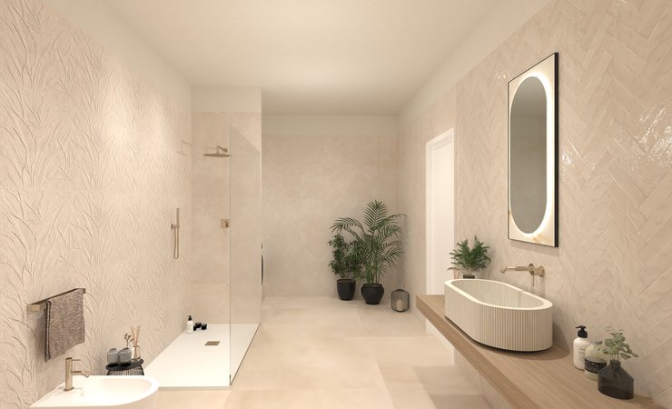 Bathroom design image in Rectangular shape, created with floor tiles MILANO MOOD and wall tiles GLIM, NOBU