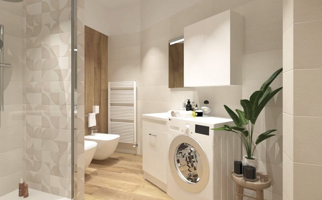 Bathroom design image in Rectangular shape, created with floor tiles FAPNEST and wall tiles MAT&MORE