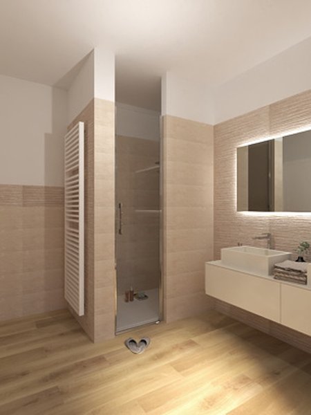Bathroom design image in Squared shape, created with floor tiles FAPNEST and wall tiles MAKU