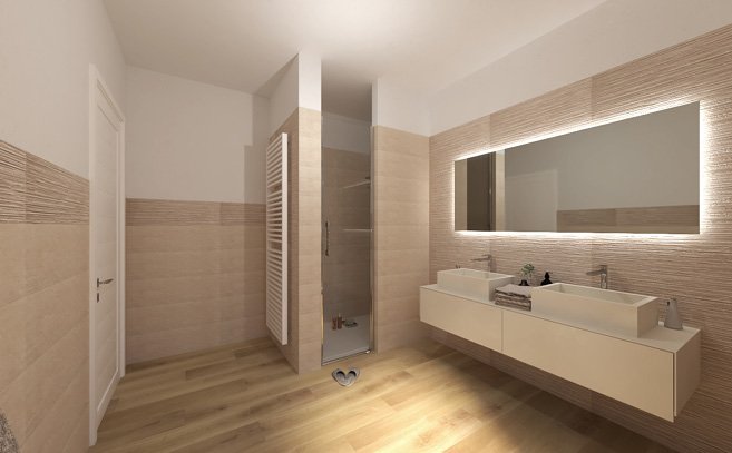 Bathroom design image in Squared shape, created with floor tiles FAPNEST and wall tiles MAKU