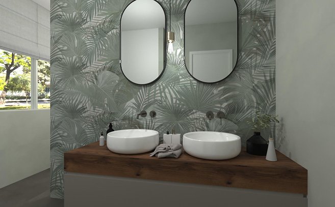 Bathroom design image in Squared shape, created with floor tiles MILANO MOOD and wall tiles BLOOM, MILANO MOOD