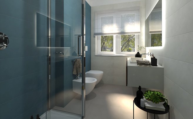 Bathroom design image in Rectangular shape, created with wall tiles COLOR LINE