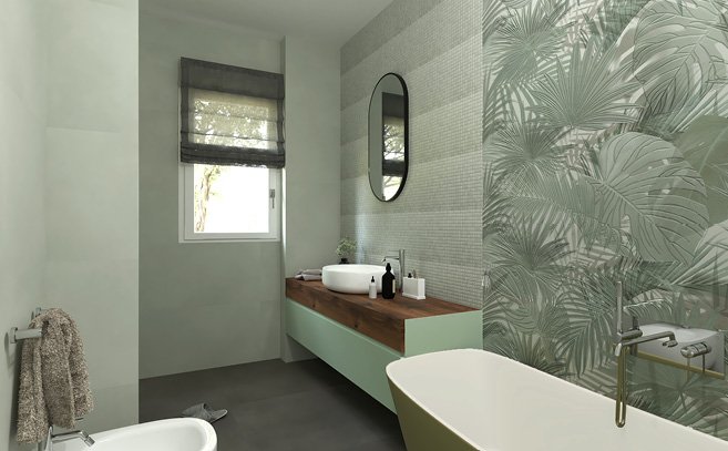 Bathroom design image in Rectangular shape, created with floor tiles MILANO MOOD and wall tiles MILANO MOOD