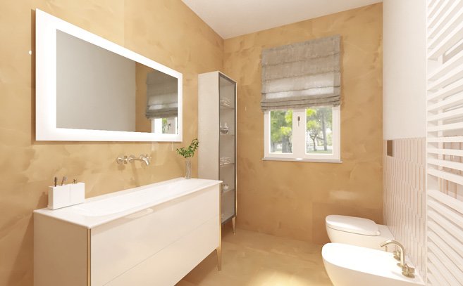 Bathroom design image in Rectangular shape, created with floor tiles ROMA GOLD and wall tiles ROMA GOLD