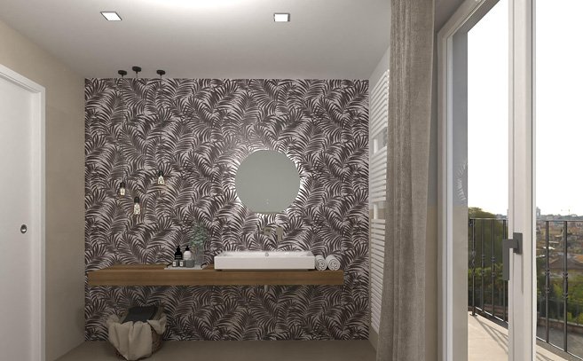 Bathroom design image in Squared shape, created with floor tiles SHEER and wall tiles MILANO MOOD