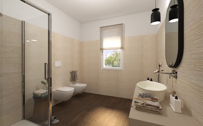 Bathroom design image in Rectangular shape, created with floor tiles NUANCES and wall tiles COLOR LINE