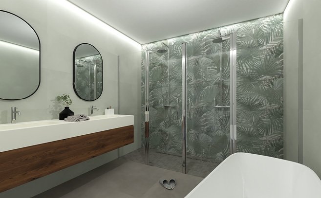 Bathroom design image in Squared shape, created with floor tiles MILANO MOOD and wall tiles MILANO MOOD