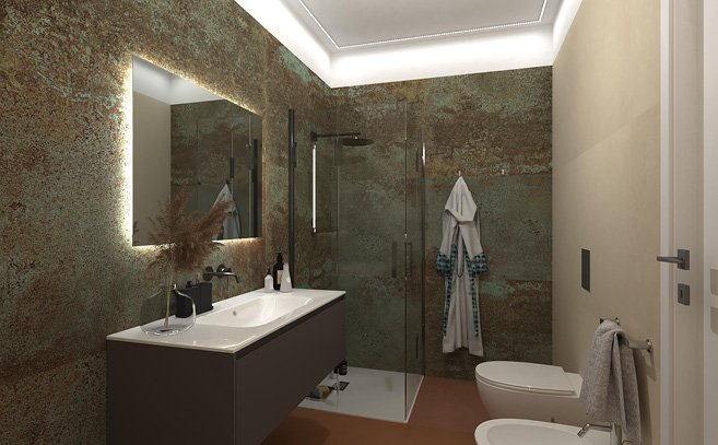 Bathroom design image in Rectangular shape, created with floor tiles SUMMER and wall tiles SHEER