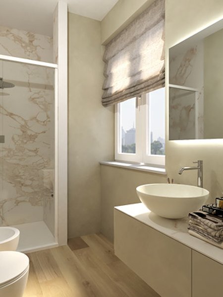 Bathroom design image in Rectangular shape, created with floor tiles FAPNEST and wall tiles ROMA, FAP MAXXI 120x278