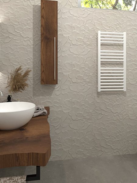 Bathroom design image in Squared shape, created with floor tiles MAKU and wall tiles LUMINA SAND ART